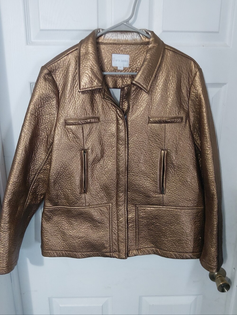 erin london Metallic Bronze Textured Leather Jacket